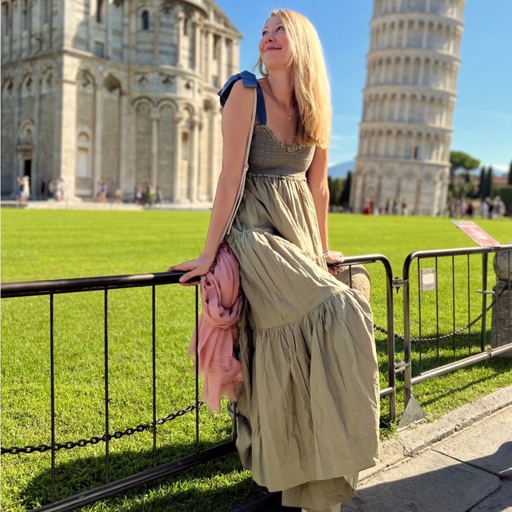 Free People Green Pleated Tiered Maxi Dress